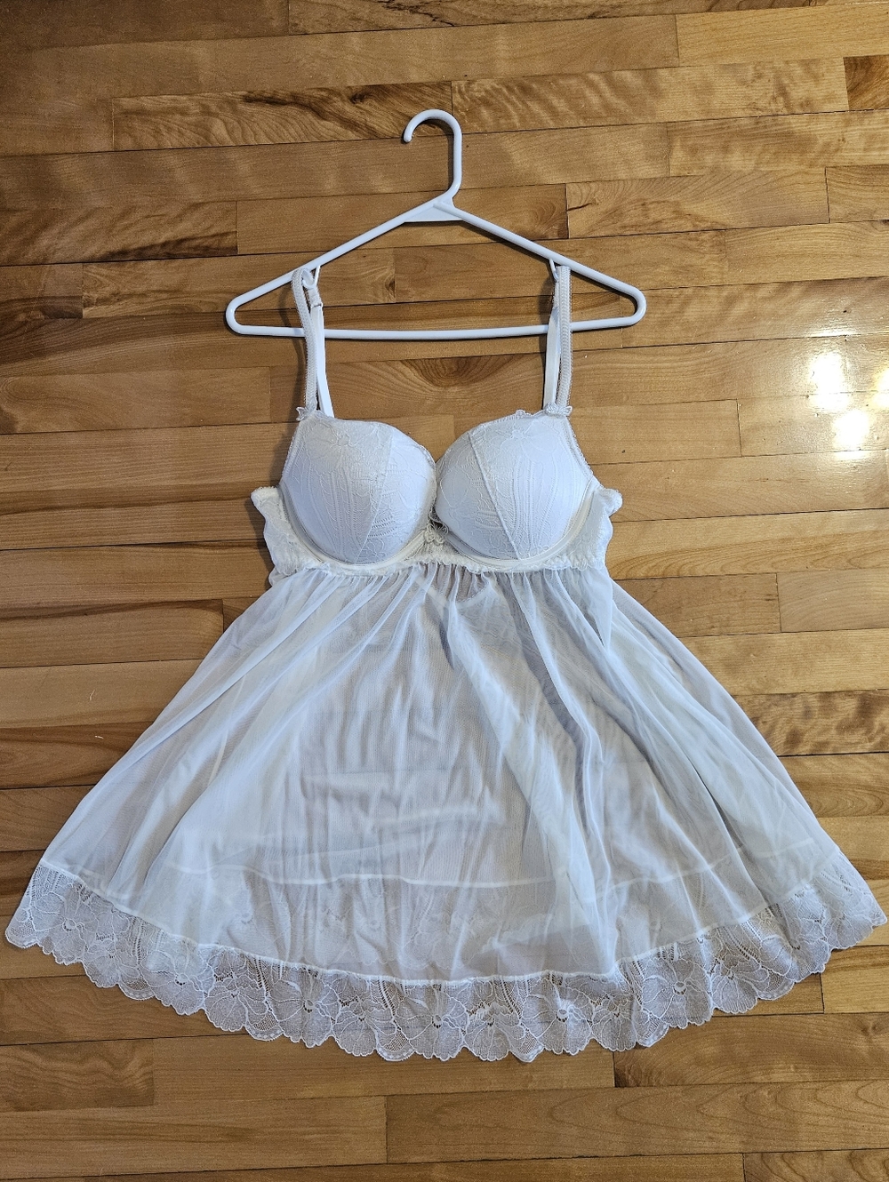 La Vie En Rose Pure White Sheer Transparent Nightie Baby Doll Babydoll Dress M